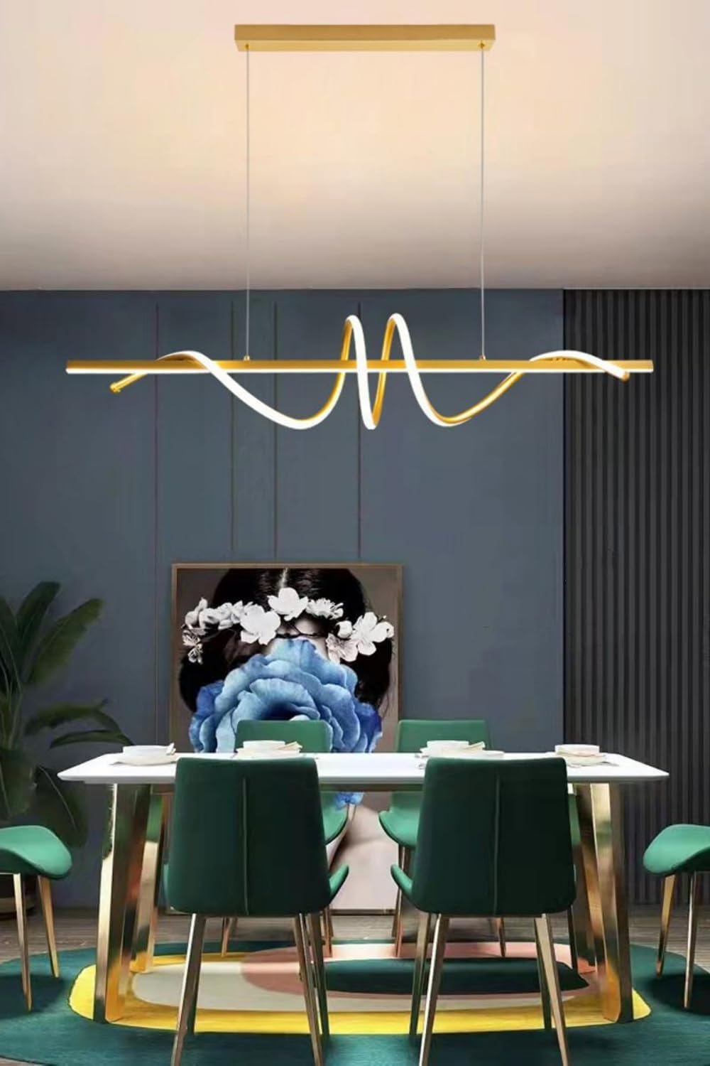 Lámpara colgante LED iluminación de suspensión Moderno Lámpara con Luz con Control Remoto (Dorado-120cm)
