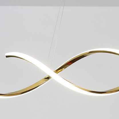 Lámpara Colgante Moderna LED de 2 Tubos Ondulados Dorados con Control Remoto - Estilo Minimalista Escandinavo (120 cm)