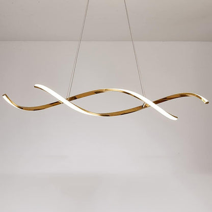 Lámpara Colgante Moderna LED de 2 Tubos Ondulados Dorados con Control Remoto - Estilo Minimalista Escandinavo (120 cm)